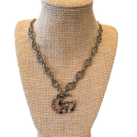 Gucci Jewelry - Gucci GG Marmont Drop Necklace Aged Gold / Multicoloured Base Metal